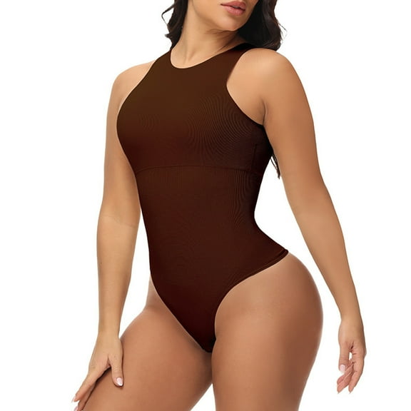 Viluyesy Womens Shapewear Bodysuit, High Compression Crew Neck Seamless Tight Fit Tummy Control Comfortable Jumpsuit Brown XL