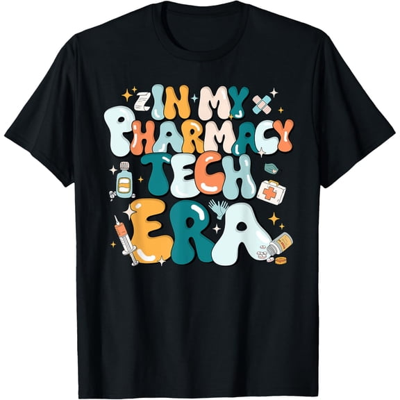t-shirt In My Pharmacy Tech Era Cute Pharmacy Technician T-Shirt mens,black,women,funny,journey,Crew Neck, Short Sleeve,custom clothing patterns.gift