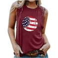 thumbnail image 2 of Wycnly Womens 4th of July Tank Tops Independence Day Patriotic Tshirts Loose Fit Breathable Vest Summer Fashion Baseball US Flag Print Round Neck Sleeveless Blouse Wine l, 2 of 6