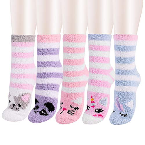 5 Pack Women Girls Fuzzy Fluffy Socks Cabin Soft Warm Slipper Crew Cute Cozy Socks