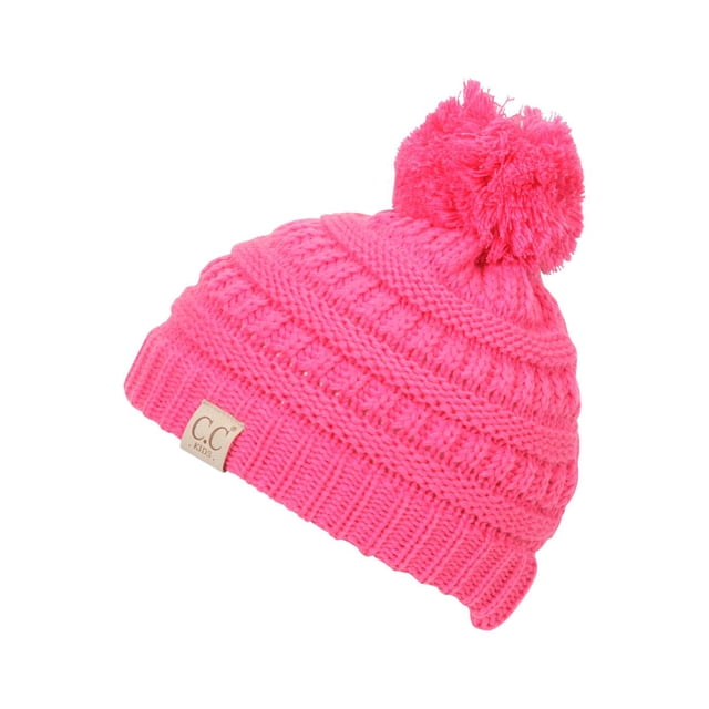 Gravity Threads Bonnet Doux et Chaud pour Enfants avec Pompon - Rose Bonbon