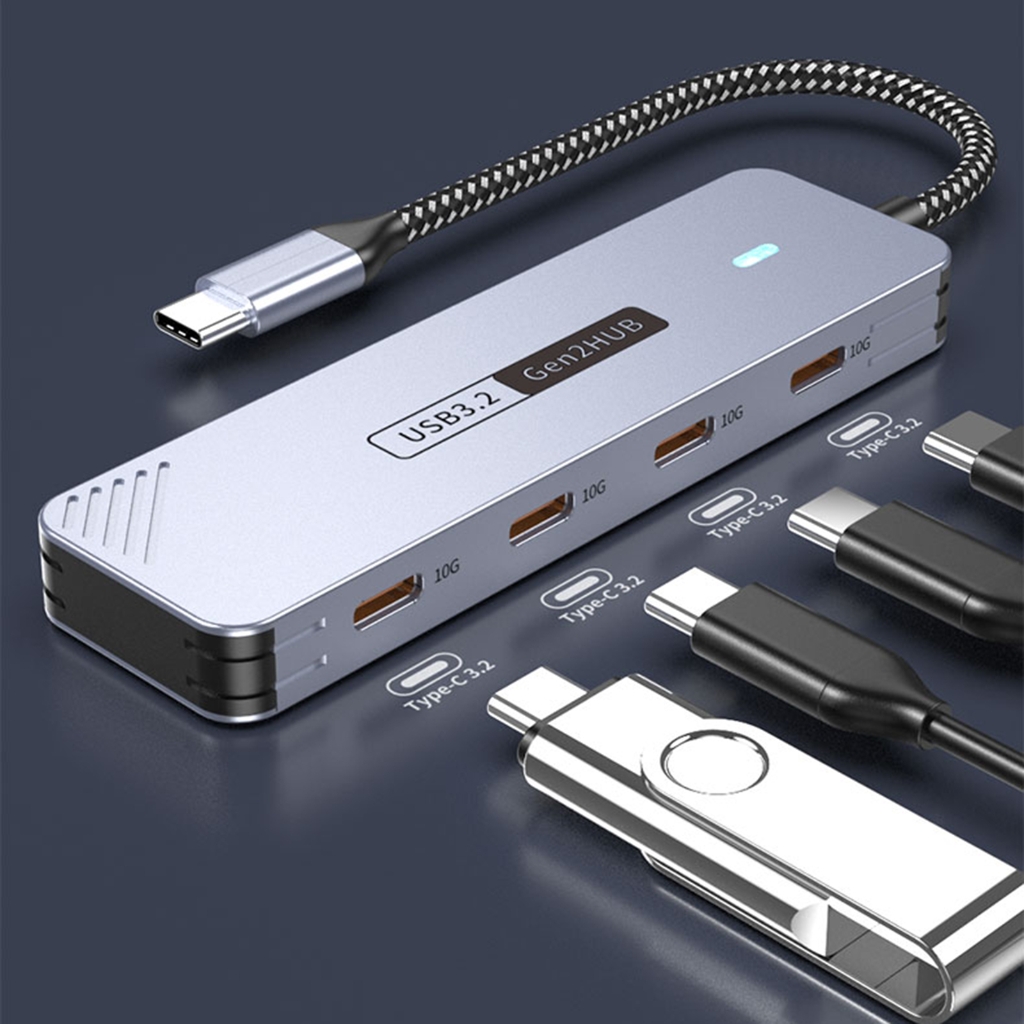 4-Port USB C Hub 10Gbps Aluminum Splitter For Laptops, Tablets, External Drives & Mobile Devices