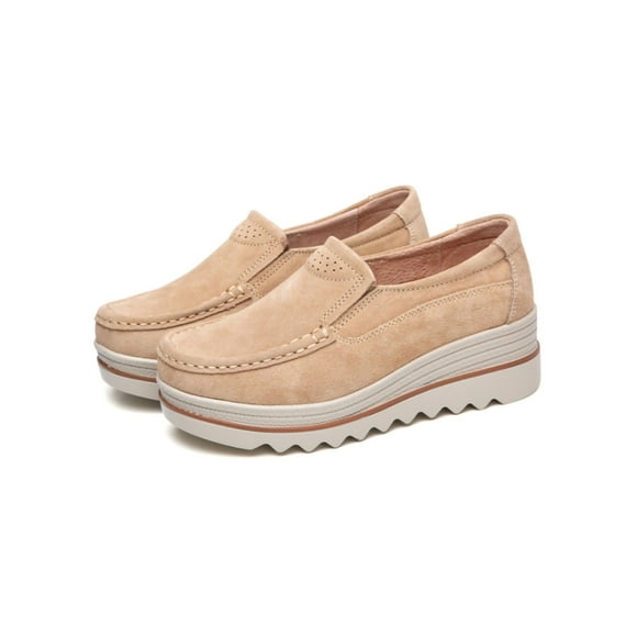 Woobling Women Dress Shoe Comfort Loafers Slip On Wedge Loafer Lightweight Walking Shoes Work Wedges Apricot 6
