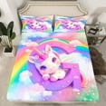thumbnail image 2 of Erosebridal Cartoon Unicorn Bed Sheets Set Twin Size, Glitter Rainbow Bedding Twin Size, Monogrammed G Sheet Set Twin, Breathable Room Decor, 3-Piece, 2 of 7