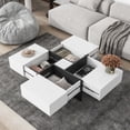 thumbnail image 2 of DEALTOPS Modern Coffee Table with Extendable Sliding Tabletop and 4 Hidden Storage Drawers, UV High-gloss End Table for Living Room - White, 2 of 9