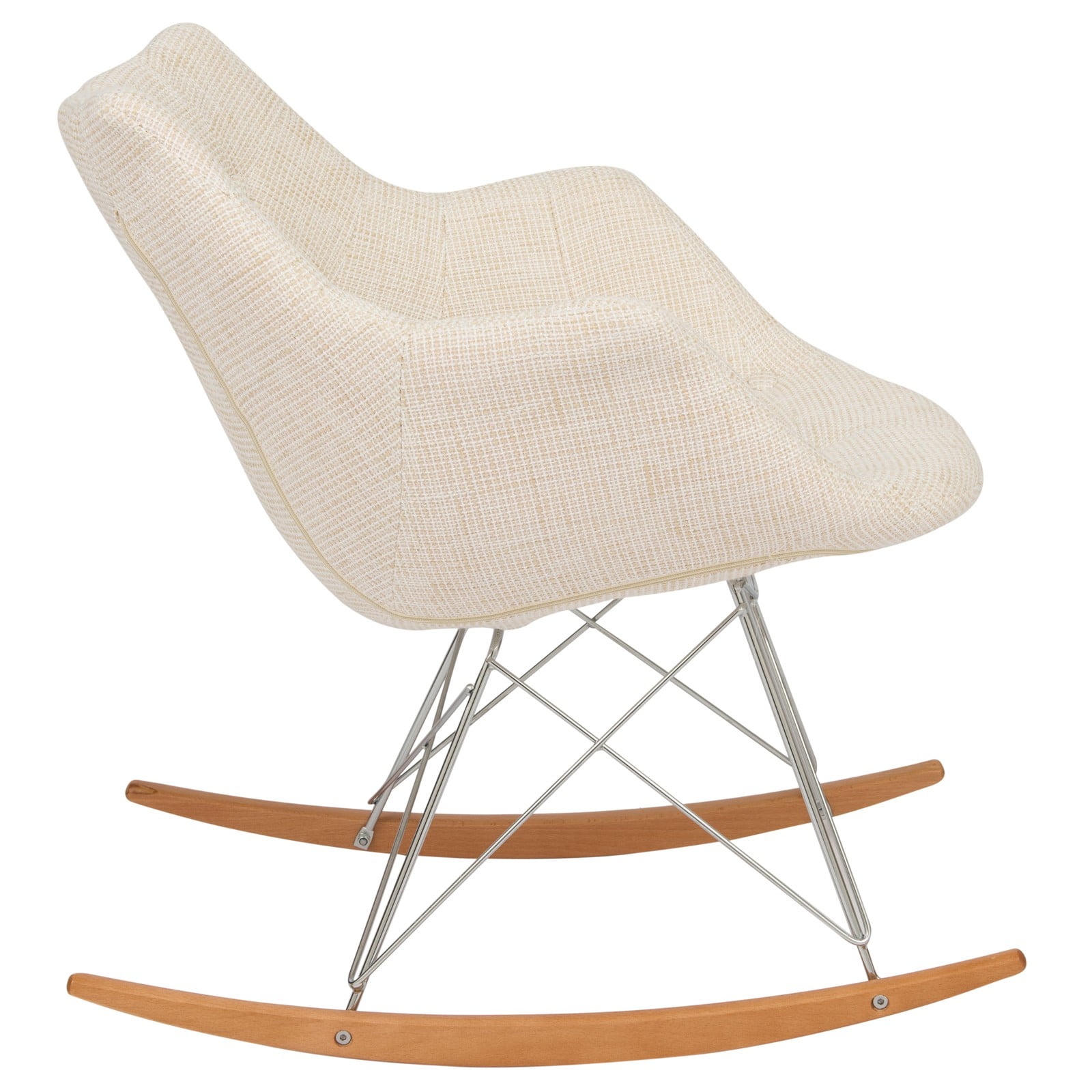 Modern Upholstered Rocking Chair – Small Accent Chair for Nursery, Kids, or Living Room | Nursing Chair with Curved Back & Wood Rocker Legs, Beige