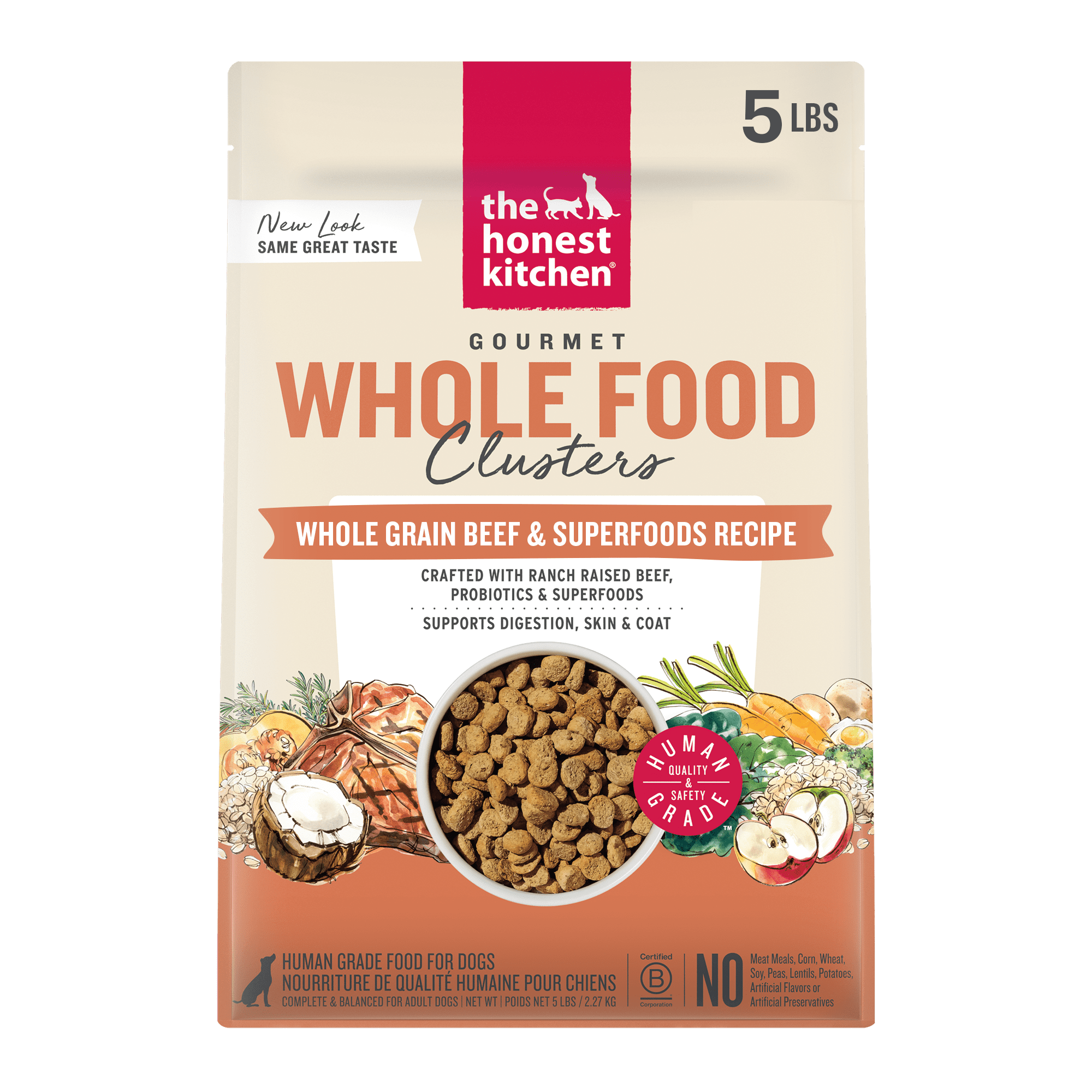 The Honest Kitchen Human Grade Dry Dog Food Whole Food Clusters Whole Grain Beef & Oat Dry Dog Food, 5 lb Bag