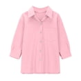 thumbnail image 5 of YOUYEDIAN Girls Cotton Linen Button Down Shirts Gauze Long Sleeve Shirt Collared Plus Size Blouses 2026 Summer Tops Clothing (Pink, 11-12 Years), 5 of 6