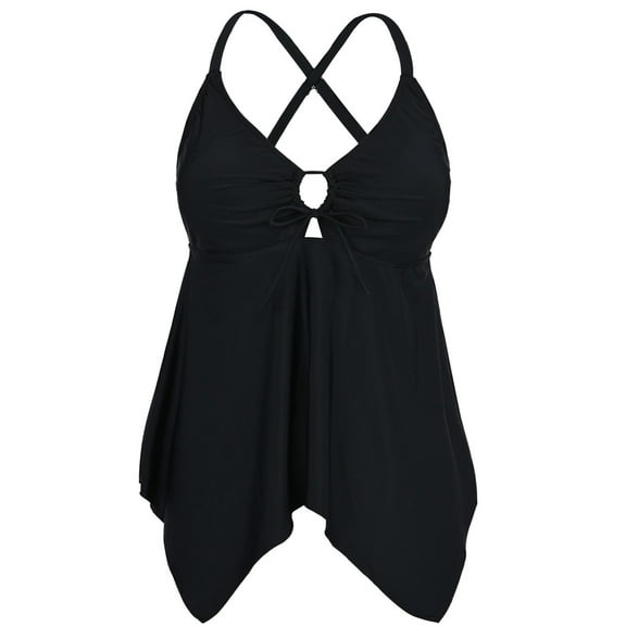 Mycoco Women's Front Tie Swim Top Cross Back Tankini Top Flowy Swimsuit Tops