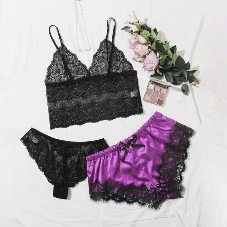 

Lingerie New Satin Lace Underwear Pajamas Underwear Silk Sleepwear New Years Eve Lingerie for Women Womens Skimpy Lingerie Nightie And Robe Set