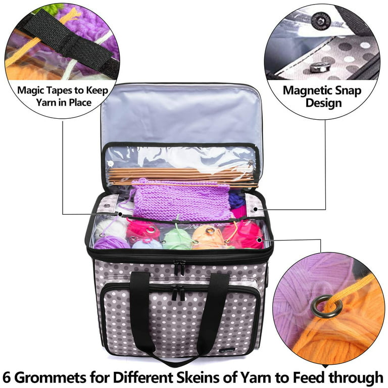  Teamoy Knitting Bag, Yarn Storage Bag Tote, Travel Yarn  Organizer with Foldable Inner Dividers for Yarn, Crochet Hook, Knitting  Needles(Up to 13.5), Project and Supplies, Purple