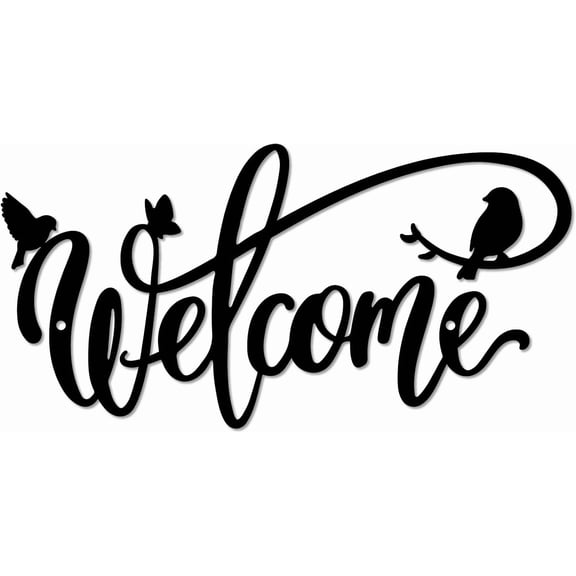 Welcome Metal Cutout Black Sign Wall Decor Word Signs Bird Plaque Silhouette Sculpture Decoration Hollow Out Wall Hanging Ornament