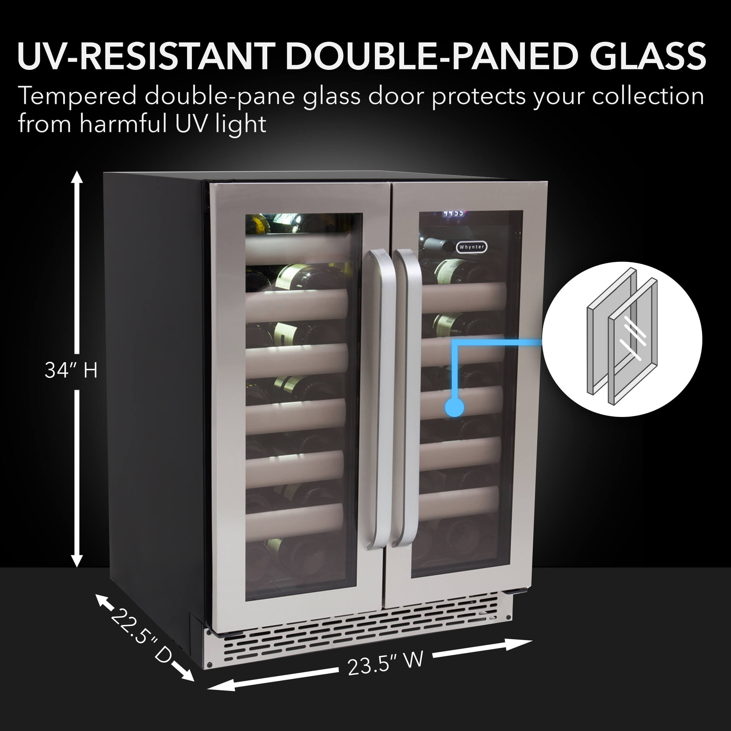 Whynter BWR-401DS Elite 24" 40 Bottle Seamless Stainless Steel Door Dual Zone Built-in Wine Refrigerator