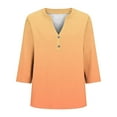 thumbnail image 5 of Hxshgdsn Plus Size Womens 3/4 Sleeve Blouse V Neck Button Gradient Color T Shirt Trendy Oversized Tops Summer Orange 4Xl, 5 of 5