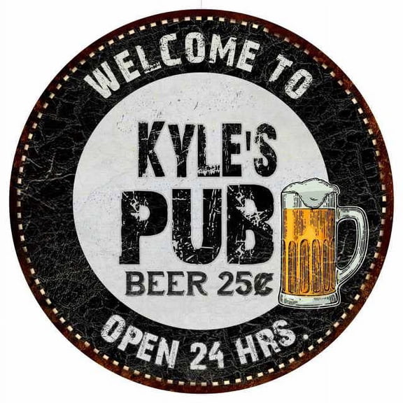 Kyle's Pub 12" Round Metal Sign Beer Bar Black Wall Décor Gift 200120039082
