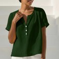 thumbnail image 6 of Xdegoge Cotton Linen Tops for Women Short Sleeve V Neck Shirts Casual Pleated Blouses Relaxed Fit Summer Tunic Tops Lightweight Breathable Pullover for Work Office Daily Wear, 6 of 9
