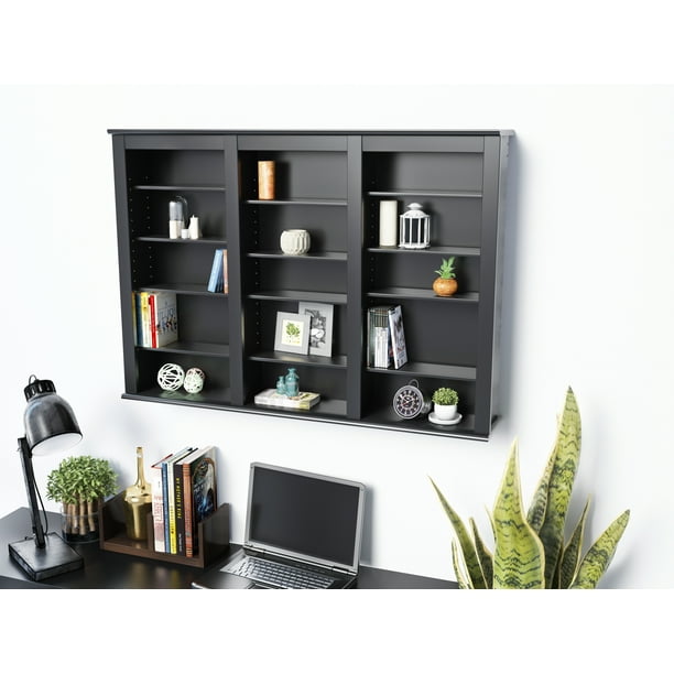 Prepac Wood Floating Shelf Black, Wall Mounted Dvd Storage Shelves