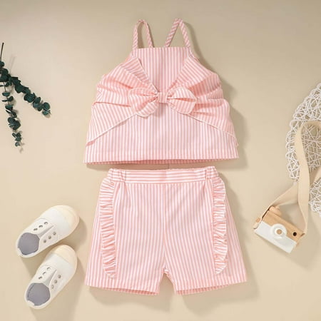 

Leutsin Toddler Kids Baby Girls Summer Sweet Striped Camisole Shorts Clothes Suit