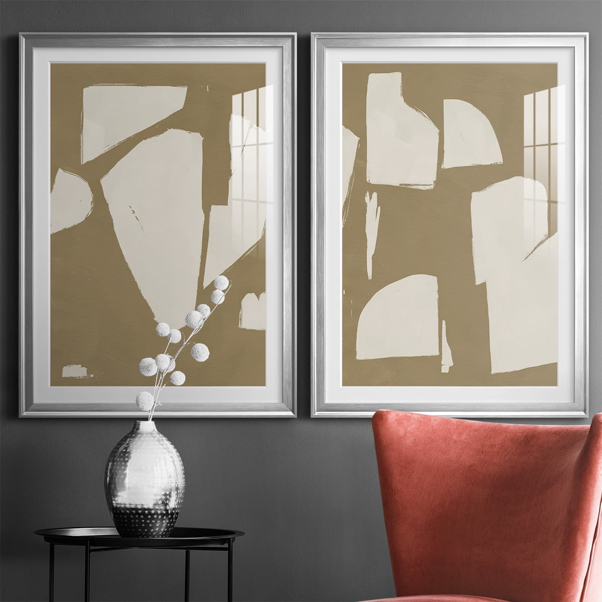 Wexford Home Chunky Abstract III Premium Framed Print, 26.5" x 36.5" - Ready to Hang, Silver (Set of 2)