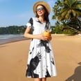 thumbnail image 4 of Balery Monochrome Flying Ravens Vestidos sueltos de manga corta para mujer, vestidos de verano 2025, vestidos casuales de corte A con vuelo., 4 of 6