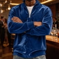 thumbnail image 4 of Qualvora Mens Velour Quarter Zip Pullover, Long Sleeve Stand Collar Sweatshirt with Metal Zipper, Loose Fit Solid Color Top, Fall Winter Party Night Out Wear for Men, 4 of 7