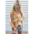 thumbnail image 4 of Women's Beige Oversized Colorblock V-Neck Hooded Sweater, 4 of 11