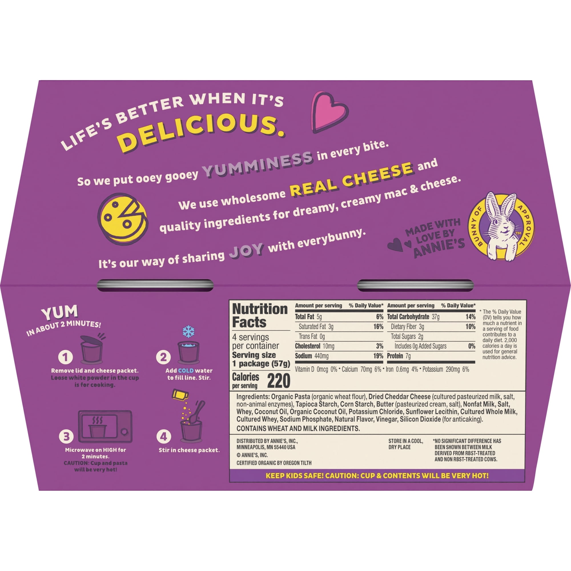 ( 3 Pack ) Annie's White Cheddar Microwave Mac and Cheese with Organic Pasta, 4 Cups, 8.04 oz