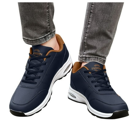 

KaLI_store Mens Shoes Fashion Running Sneaker Casual Leather Sport Shoes Breathable Comfortable Walking Shoes Blue 7.5