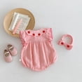 thumbnail image 4 of LYMAYTER Newborn Baby Girls Strawberry Print Romper Short Sleeve Bubble Bow Headband Soft Breathable, 4 of 8