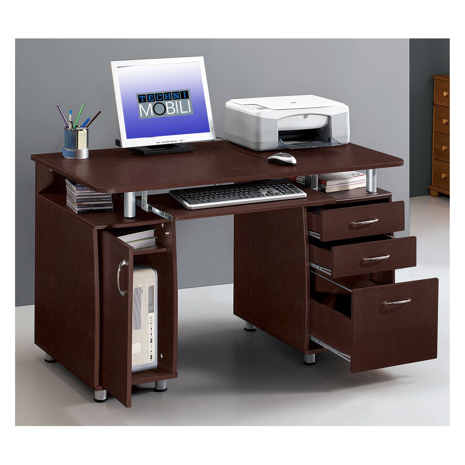 Techni Mobili Complete Computer Workstation With Cabinet And