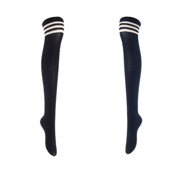 Lian LifeStyle Women's 2 Pairs Adorable Comfortable Soft Thigh High Over Knee High Cotton Socks Size 6-9 L1022 Black,Navy