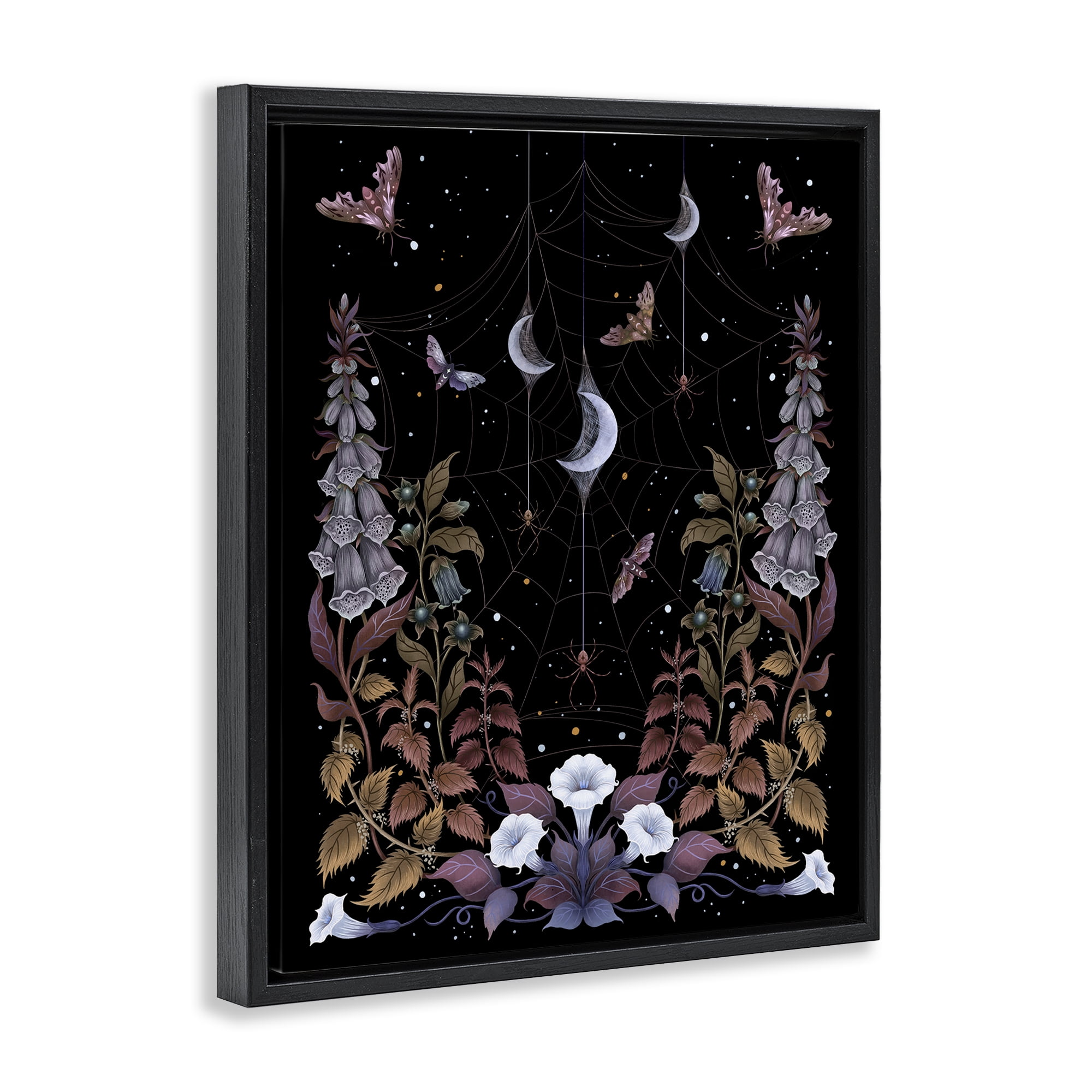 Stupell Industries Witch Garden with Spider Webs Black Framed Floater Canvas Wall Art, design by Episodic Drawings