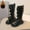 X-Black71, variant on YMNXA Big Kids Girls Boots Non Slip Side Zipper Lace Up Flat Sole Plush Warm Fashion Comfortable Shoes For Daily Wear Beige 4-4.5 Years