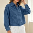 thumbnail image 5 of Tqcoqu Women's Solid Collared Zip Up Denim Jacket Patch Pockets,Drop Shoulder Long Sleeve Cropped Loose Casual Jean Shacket Outerwear for Spring Fall,Blue Women's S-XXL, 5 of 8