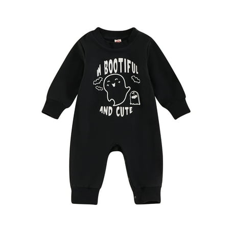 

REDWOON Boy Halloween Romper Long Sleeve Crew Neck Letter Ghost Print Jumpsuit