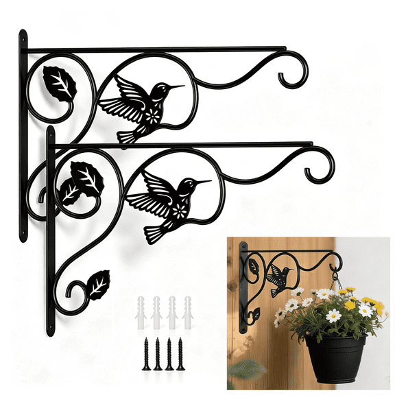 Plant Hangers Outdoor,Hooks for Hanging Plants - 2 Pack Black 12 Inch Heavy Duty Metal Wall Plant Hangers Indoor Outdoor for Patio Garden Home Decor