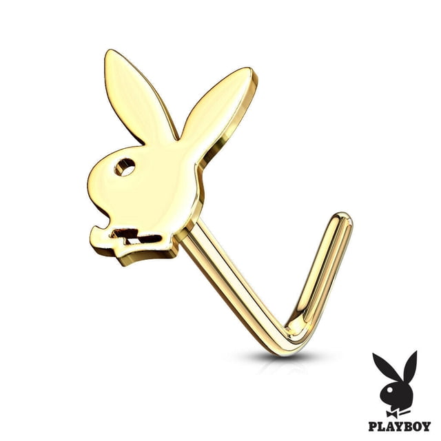 Nose L Bend Stud Rings with Playboy Bunny Top Surgical Steel 20g