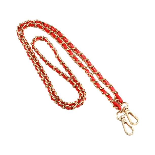 Qarigey Correa de cuero con cadena para bolso, piezas de repuesto, correa para el hombro, hebilla de Metal para niña, bricolaje, para bolso Bolsas de mensajero y de hombro Oro Claro/Rojo 1.2 m