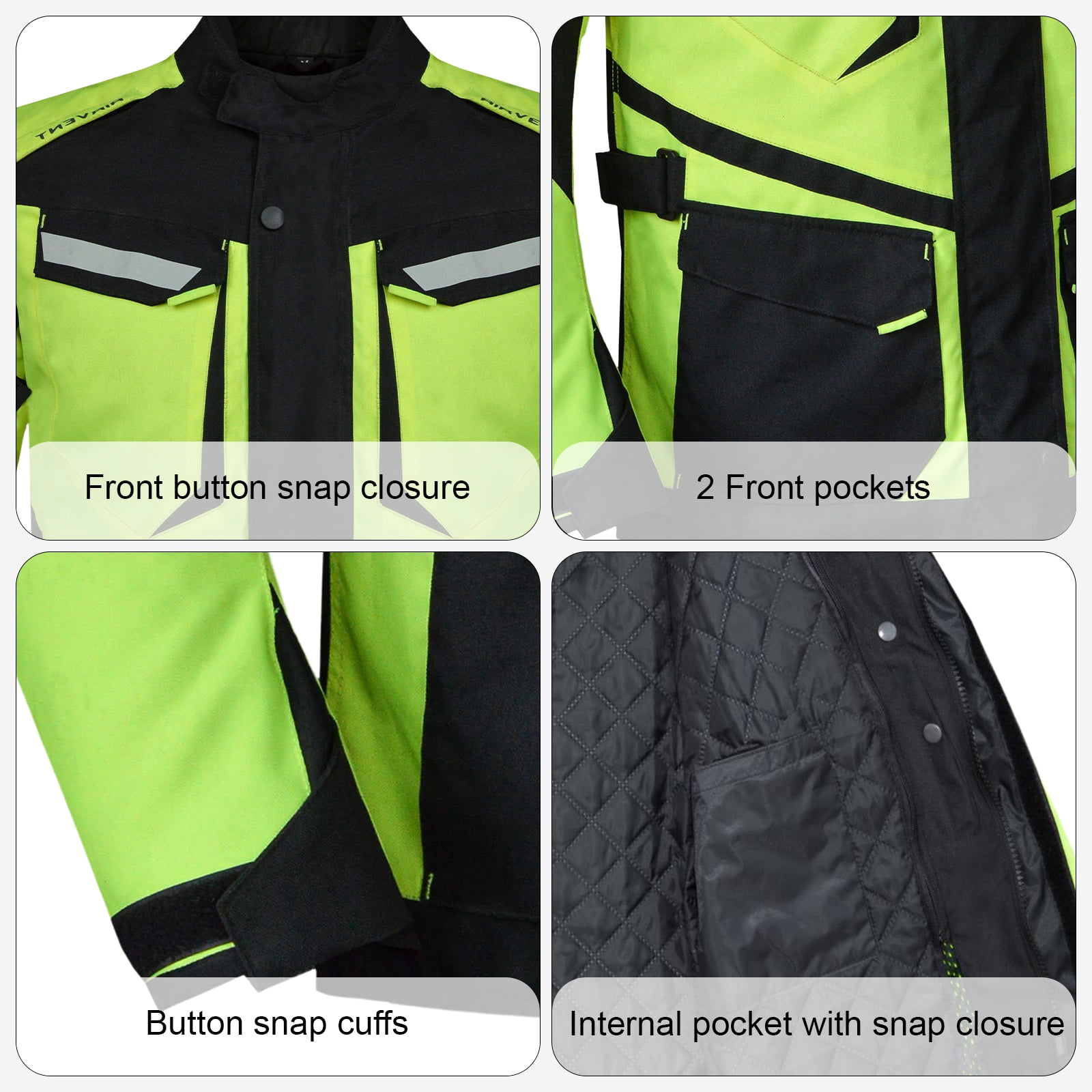 Dream Apparel Mens Motorcycle jacket Black, Armored Protective Round Neck & Air Vents