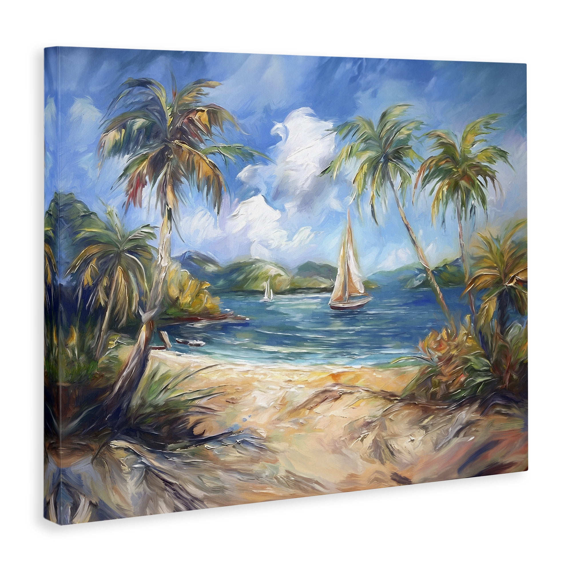 Stupell Industries Paradise Beach Harbor Coastal Painting Gallery Wrapped Canvas Art Print Wall Art, 40 x 30