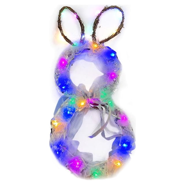 Easter Bunny Garland Cute Wooden LED Rattan Woven Cloth Foldable Soft Light Party Decorations Hanging Ornaments