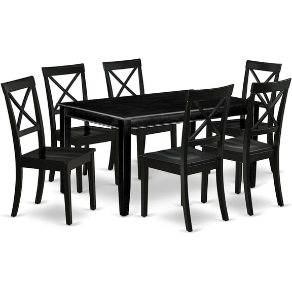 HomeStock 7-Piece Dining Set with Rectangle Dining Table (36x60 Inch) and 6 Kitchen Chairs in Black, Ideal for Dining Rooms or Kitchens