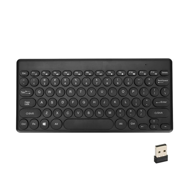 Wireless Keyboard, Power Saving Plug And Play Round Keycaps Ergonomic Design USB Keyboard For Home For Office For Travel Black