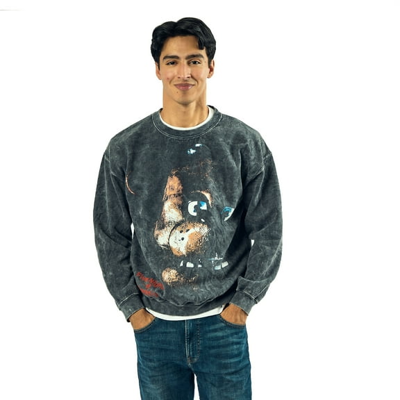 Five Nights At Freddy's Distressed Freddy Face In Shadows Adult UNisex Mineral Washed Crew Neck Long Sleeve Sweatshirt-Medium