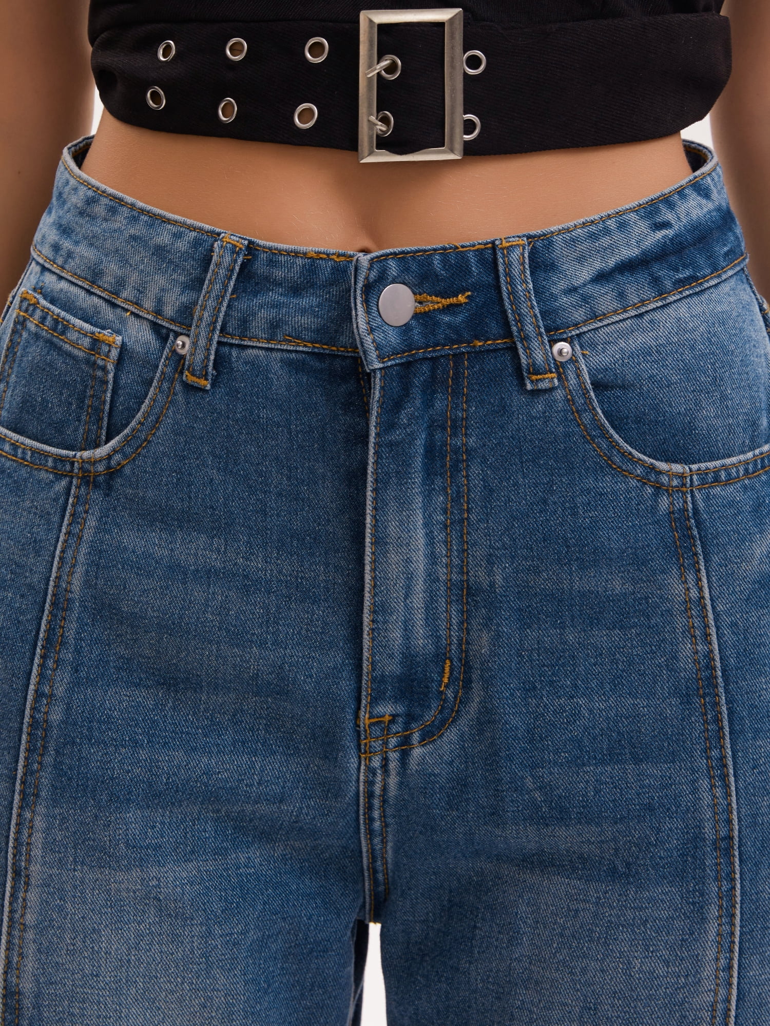 DARING DIVA Women's High Waisted Trendy Wide Leg Baggy Denim Pants L Vintage Blue