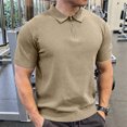 thumbnail image 2 of Mens Knit Polo Shirt Short Sleeve Textured Lightweight Casual Sweater Polo for Men Khaki, 2 of 5