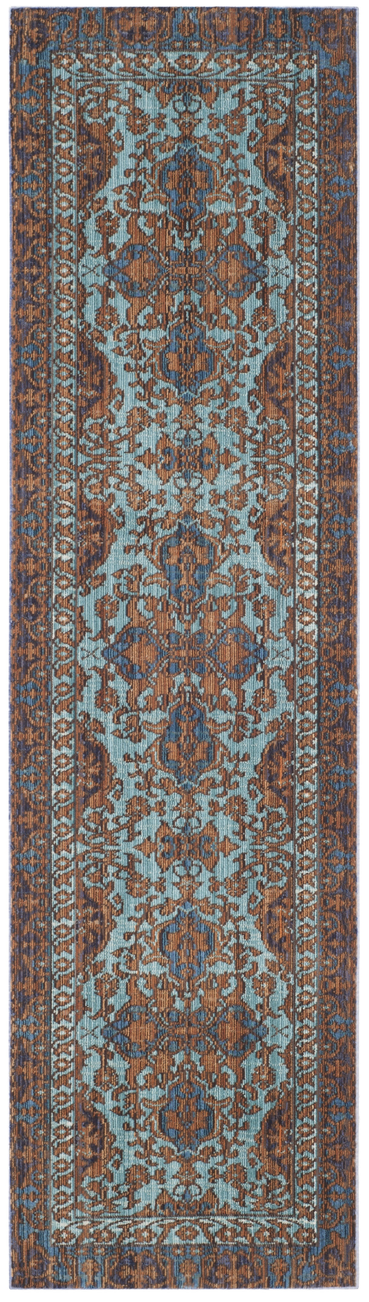 SAFAVIEH Valencia Jerrald Traditional Polyester Runner Rug, Blue/Gold, 2'3" x 12'