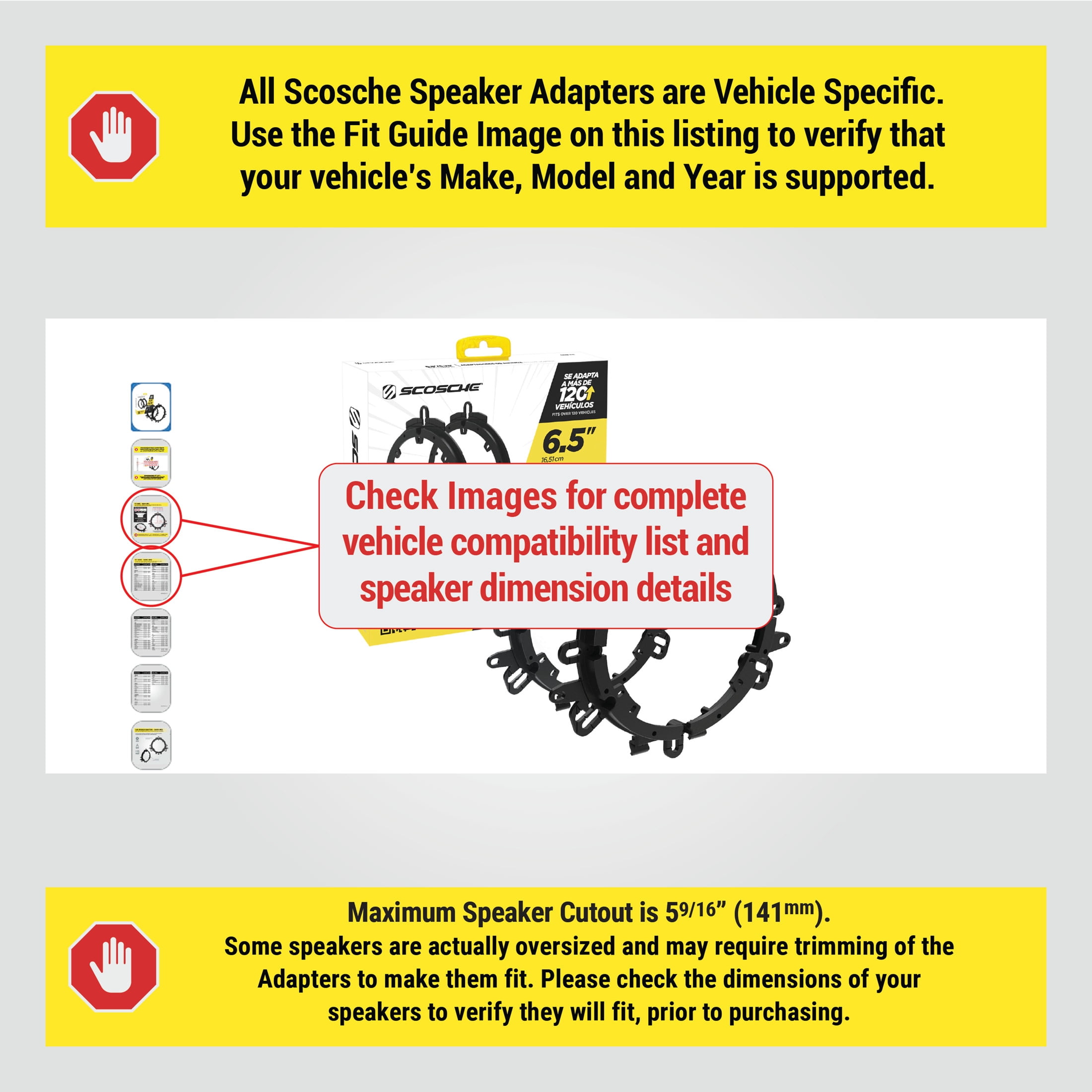 Scosche 6.5”-6.75” Speaker Adapters Compatible w/ Select 1995-2021 Vehicles Sold in Pairs SAU65-WP1