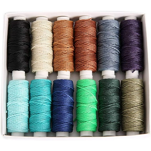 KEINXS Waxed Polyester Leather Cords for Macrame Sewing, DIY Bracelets, Leathercraft or Craft Projects (12 Dark Colors)