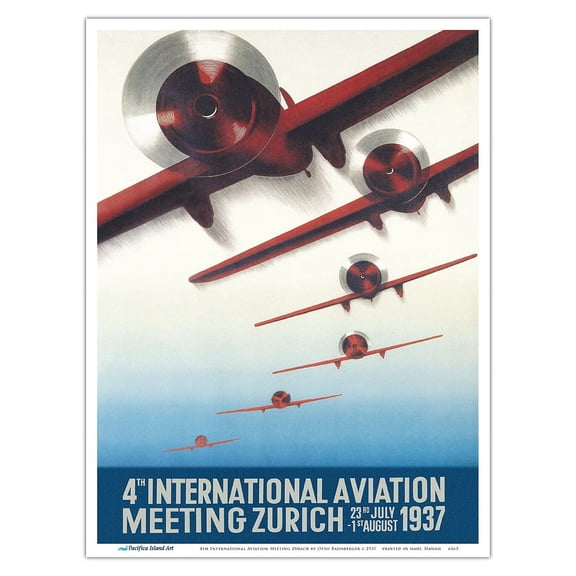 4th International Aviation Meeting - Zurich Switzerland - Vintage Aviation Poster by Otto Baumberger c.1937 - Master Art Print (Unframed) 9in x 12in